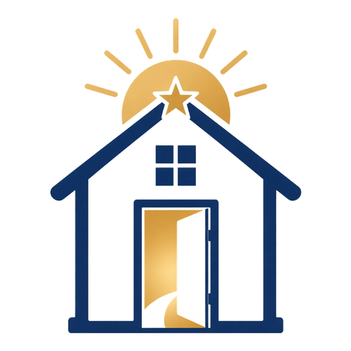 Way of Life Ministry logo: a house with an open door beneath a rising sun and a star